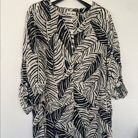 Cynthia Rowley 100% Linen Blouse Palm Leaf Shirt Mother of Pearl Plus Size 1X - Picture 7 of 16